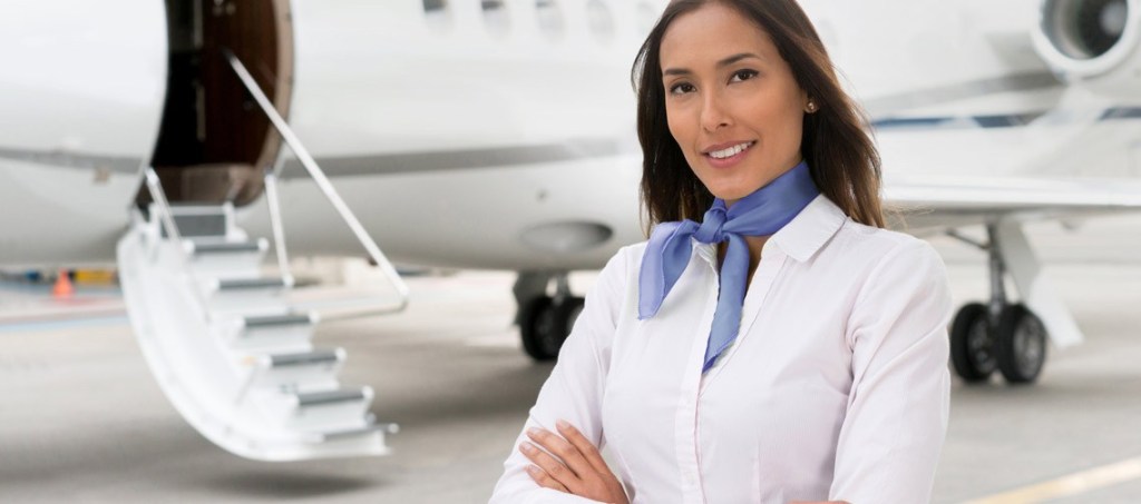 flight attendant outside of private jet