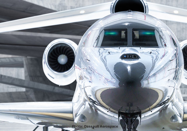 Falcon 8x on a snowy runway